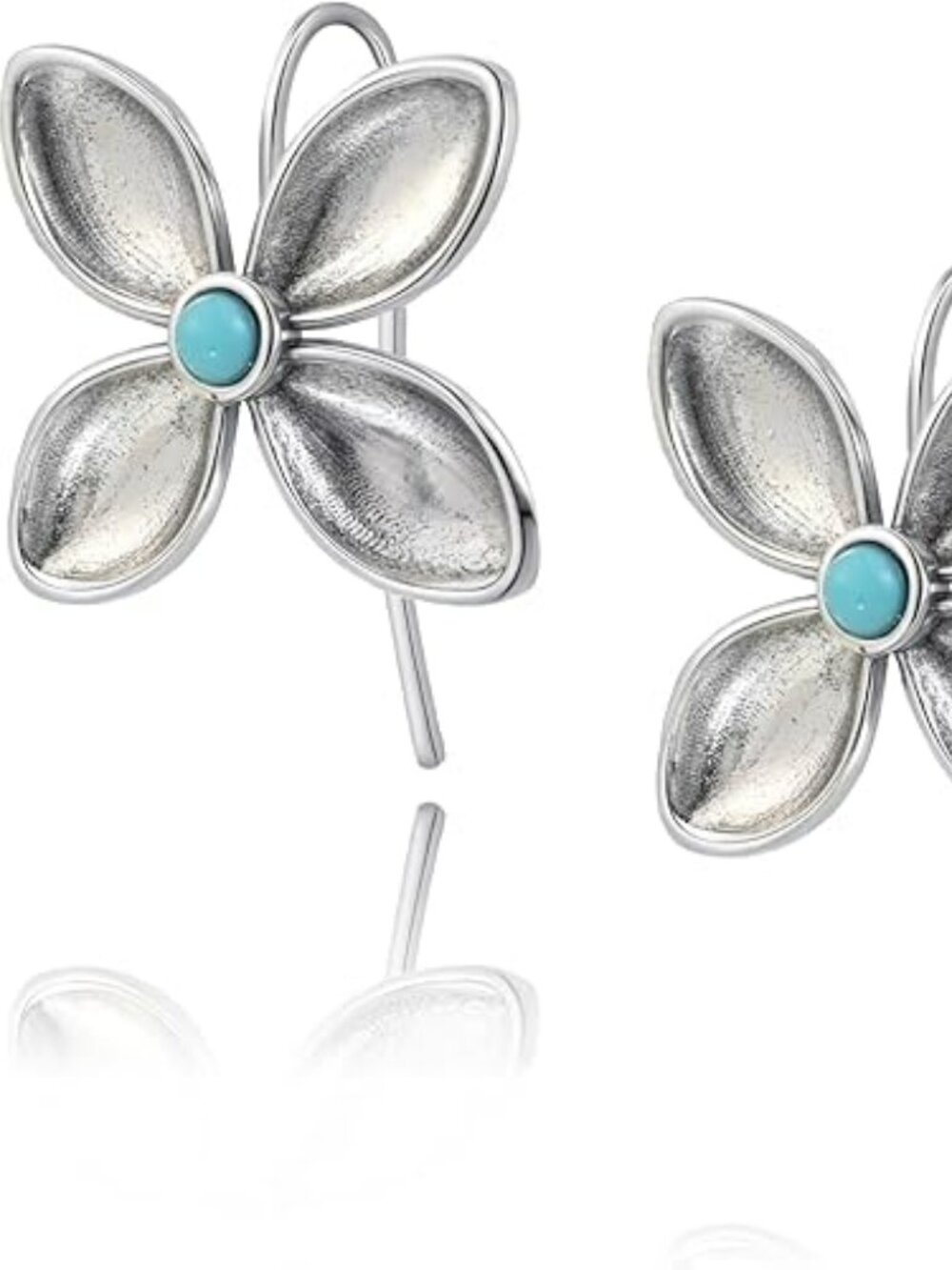 Bohemian Silver Flower Earrings for Women Small Turquoise NEW